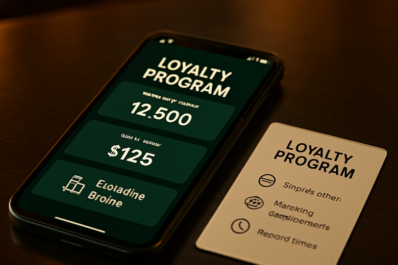 A smartphone shows points, cashback, and bonus rewards beside a card hinting at eligibility,